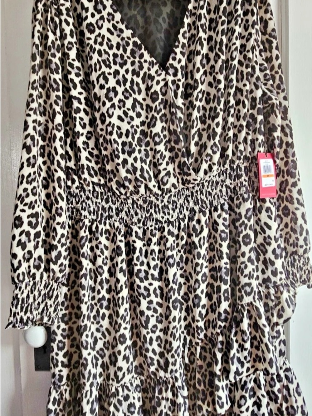 Vince Camuto Leopard Print Tiered Dress in Beige and Black